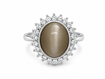8.38ct Tiger Eye & 0.85ct Diamond Dress Ring – 18ct White Gold