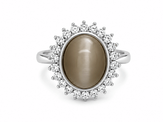 8.38ct Tiger Eye & 0.85ct Diamond Dress Ring – 18ct White Gold