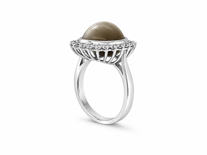 8.38ct Tiger Eye & 0.85ct Diamond Dress Ring – 18ct White Gold