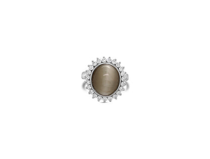 (REF 1616) 0.85ct Diamond 8.38ct Tiger Eye Dress Ring (18ct White gold)