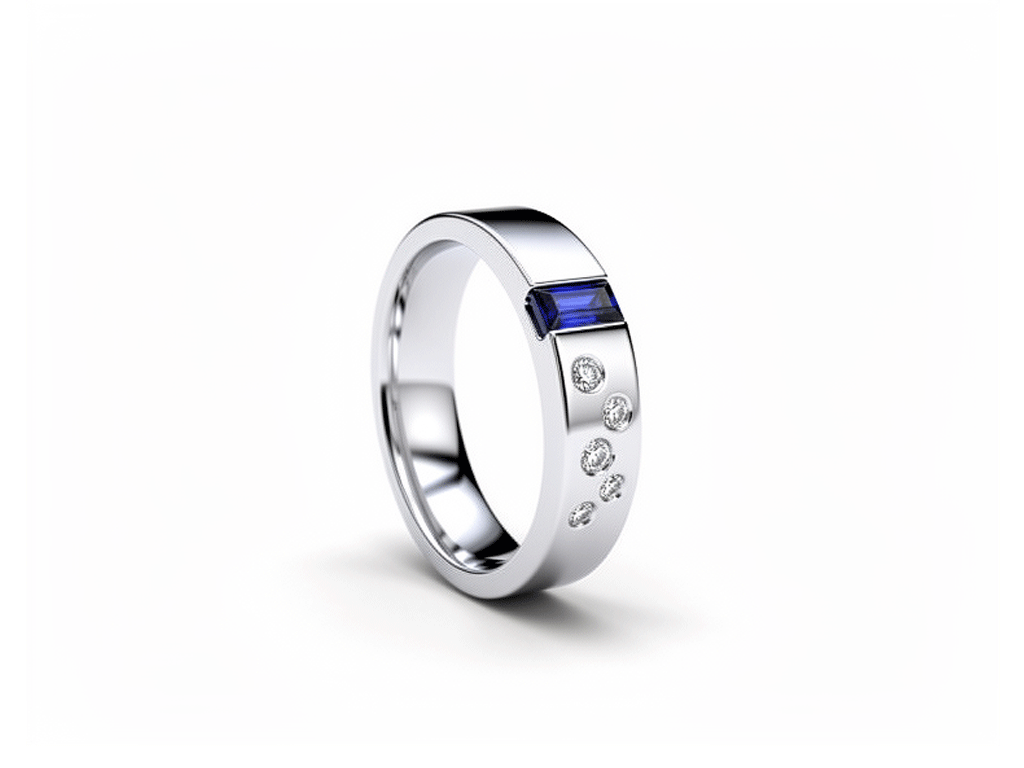 0.10ct Diamond & Sapphire Baguette Ring – 14ct White Gold