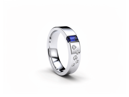 0.10ct Diamond & Sapphire Baguette Ring – 14ct White Gold