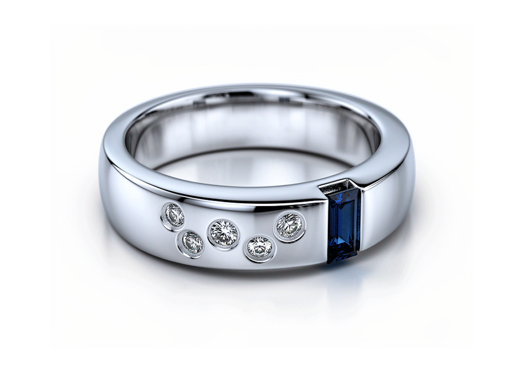 0.10ct Diamond & Sapphire Baguette Ring – 14ct White Gold