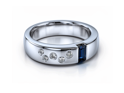 0.10ct Diamond & Sapphire Baguette Ring – 14ct White Gold