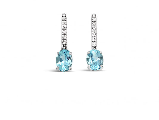 Diamond and Aquamarine Earrings in 18ct White Gold