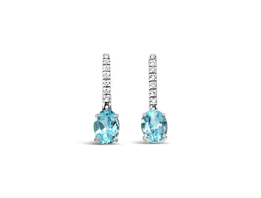 (REF 1719) Diamond and Aquamarine Earrings (18ct White Gold)