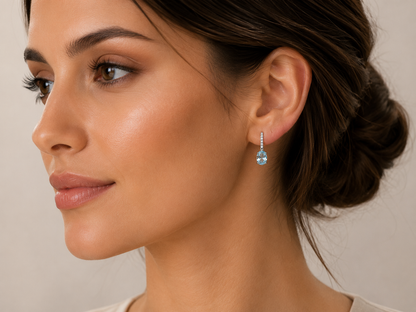 Diamond and Aquamarine Earrings in 18ct White Gold