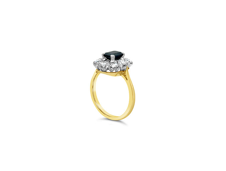 (Ref 1757) Sapphire and Diamond Cluster Ring (18ct yellow gold)