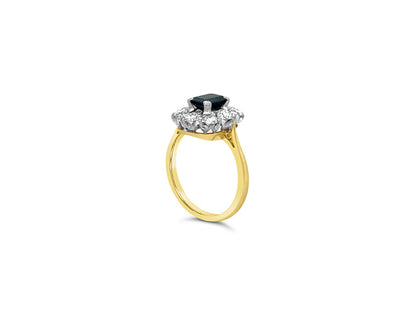 (Ref 1757) Sapphire and Diamond Cluster Ring (18ct yellow gold)