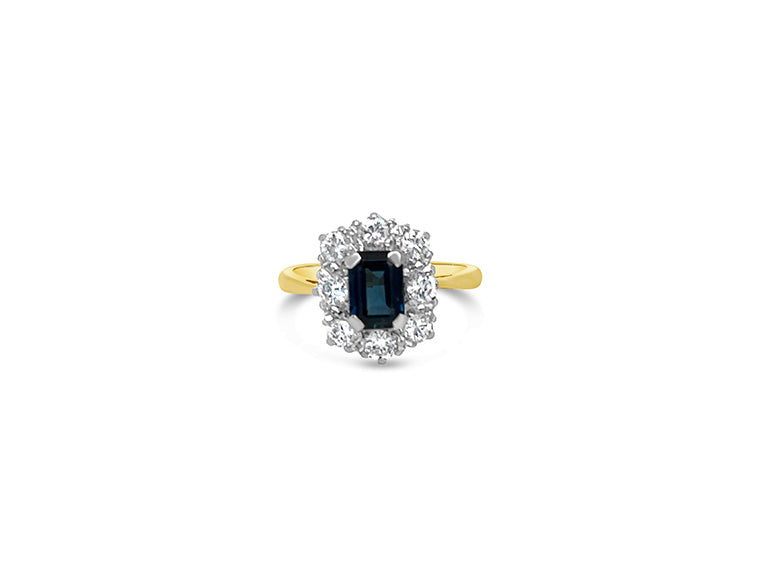 (Ref 1757) Sapphire and Diamond Cluster Ring (18ct yellow gold)