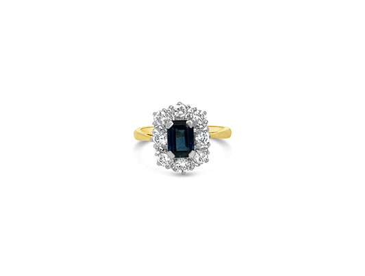 (Ref 1757) Sapphire and Diamond Cluster Ring (18ct yellow gold)