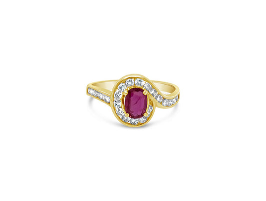 (Ref 1764) Ruby and Diamond Ring (18ct Yellow Gold)