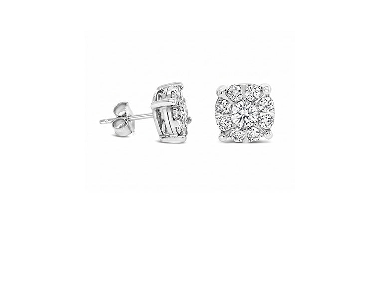 1ct Diamond Cluster Earrings in 9ct White Gold