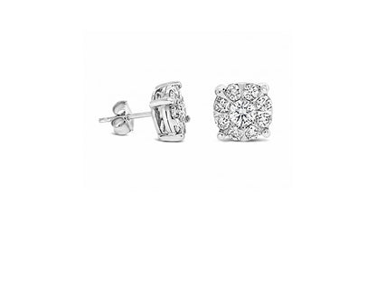 1ct Diamond Cluster Earrings in 9ct White Gold