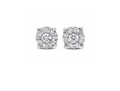 1ct Diamond Cluster Earrings in 9ct White Gold