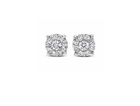1ct Diamond Cluster Earrings in 9ct White Gold