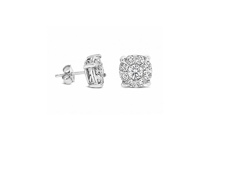 1ct Diamond Cluster Earrings in 9ct White Gold