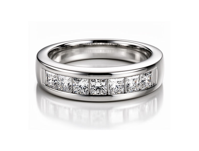 0.75ct Princess Cut Diamond Half Eternity Ring – 18ct White Gold