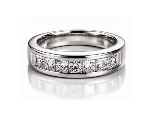 0.75ct Princess Cut Diamond Half Eternity Ring – 18ct White Gold