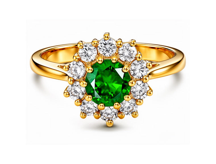0.97ct Emerald & Diamond Cluster Ring – 18ct Yellow Gold