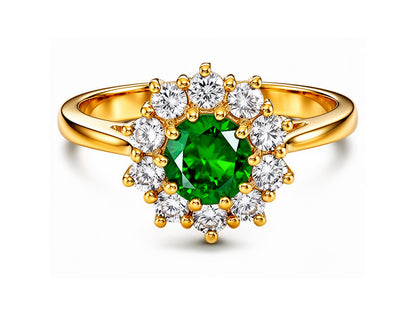 0.97ct Emerald & Diamond Cluster Ring – 18ct Yellow Gold