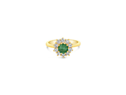 (Ref 1795) 0.30ct Diamond Cluster and 0.67ct Emerald Ring (18ct Yellow Gold)