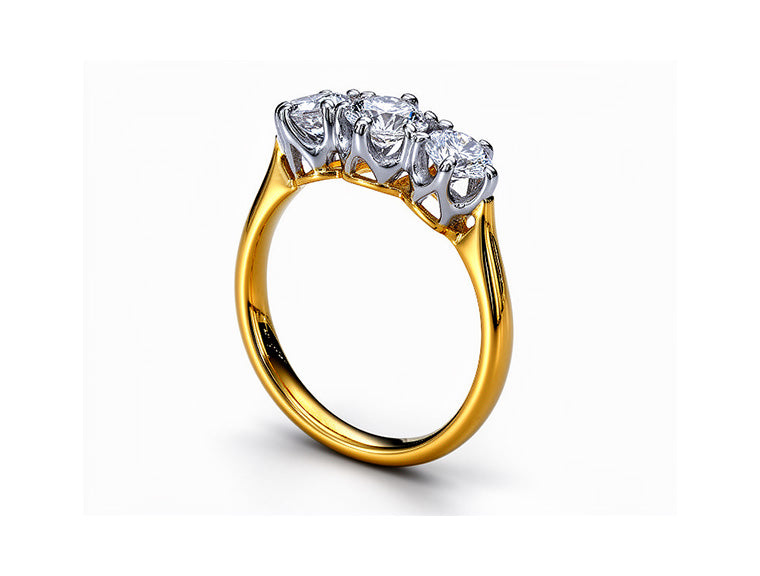 0.90ct 3-Stone Diamond Ring – 18ct Yellow Gold