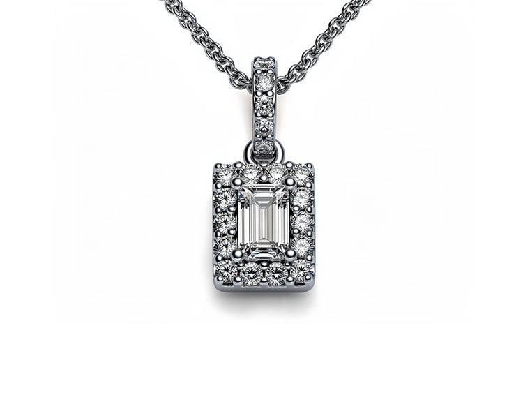 0.48ct Square Emerald Cut Diamond Pendant – 18ct White Gold