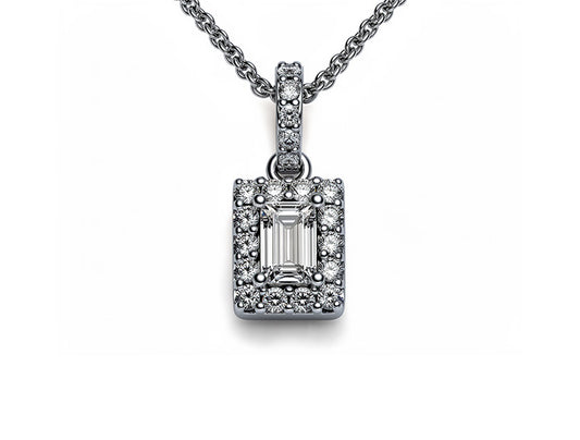 0.48ct Square Emerald Cut Diamond Pendant – 18ct White Gold