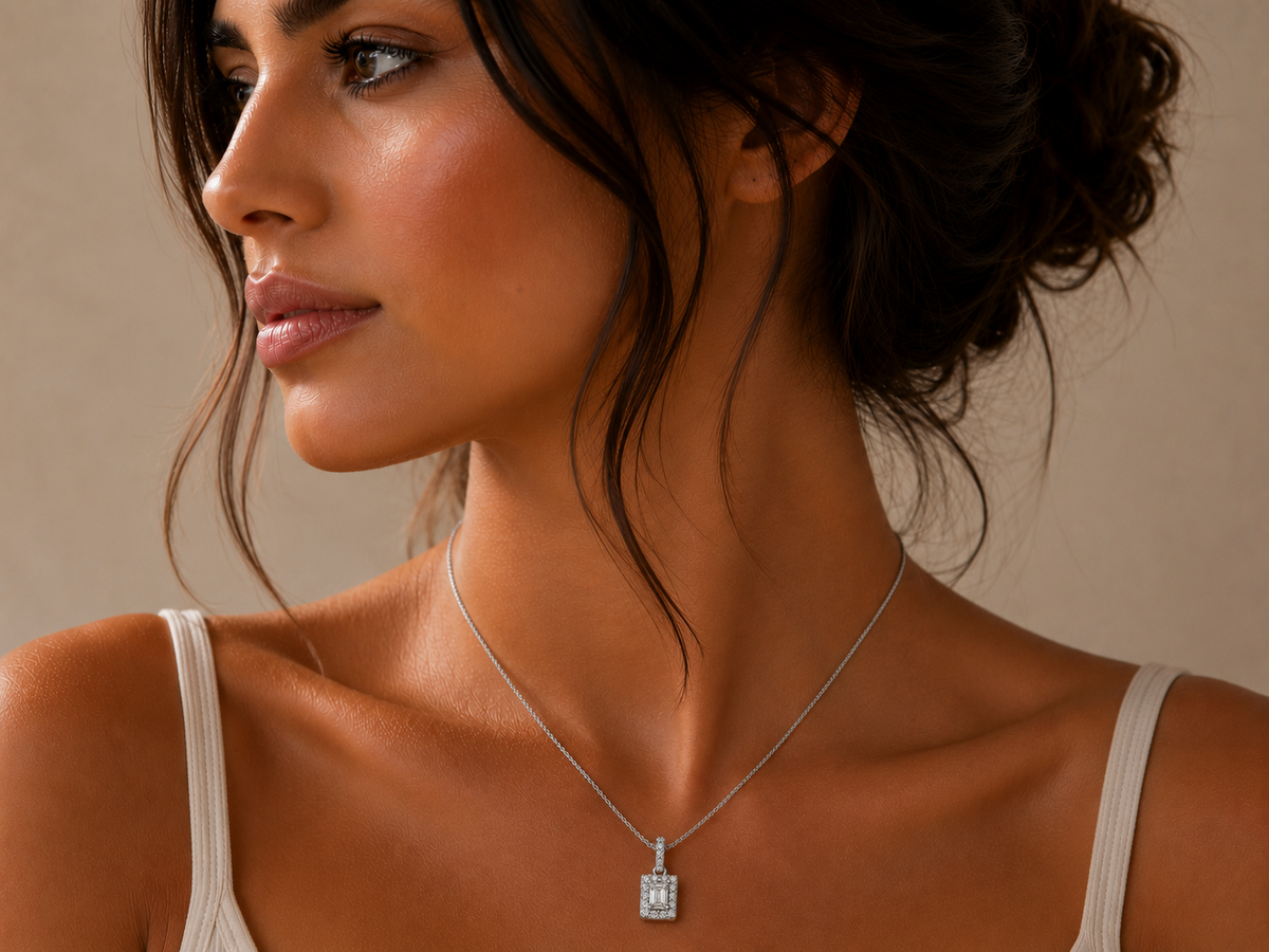 0.48ct Square Emerald Cut Diamond Pendant – 18ct White Gold