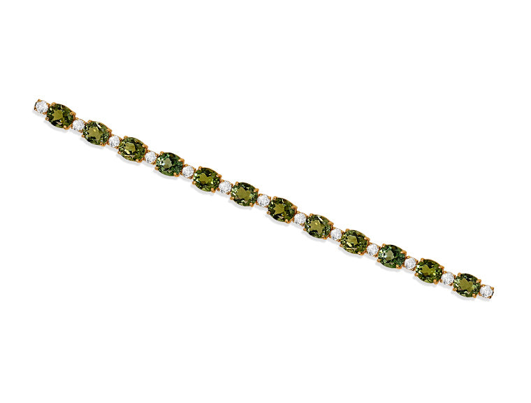 1.73ct Diamond & 13.39ct Green Tourmaline Tennis Bracelet in 18ct Yellow Gold