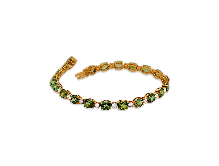 1.73ct Diamond & 13.39ct Green Tourmaline Tennis Bracelet in 18ct Yellow Gold
