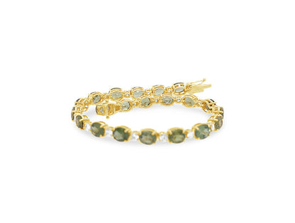 (Ref 1851) 1.73ct Diamond Tennis Bracelet Green Tourmaline (18ct Yellow Gold)