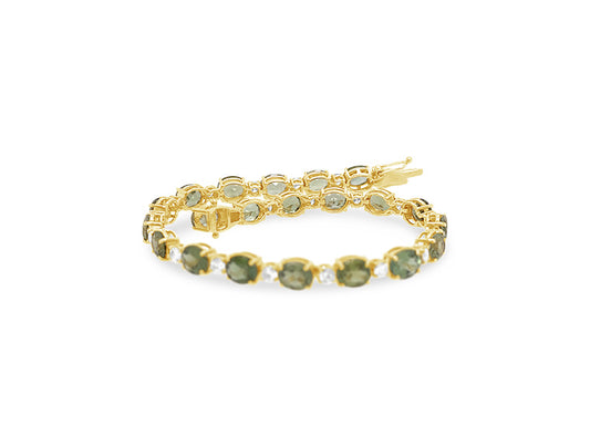 (Ref 1851) 1.73ct Diamond Tennis Bracelet Green Tourmaline (18ct Yellow Gold)
