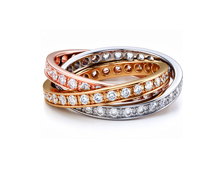 1.99ct Diamond Trinity Ring – 18ct Yellow, White & Rose Gold