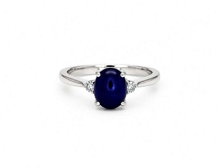 0.10ct Star Sapphire Cabochon & Diamond Ring – 18ct White Gold