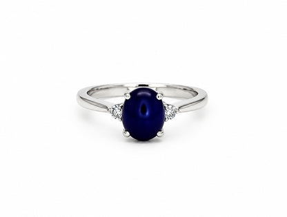 0.10ct Star Sapphire Cabochon & Diamond Ring – 18ct White Gold