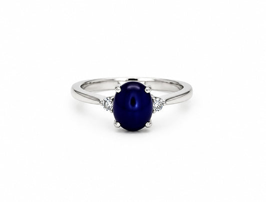 0.10ct Star Sapphire Cabochon & Diamond Ring – 18ct White Gold