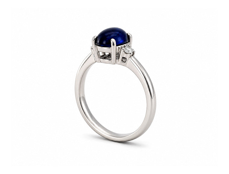 0.10ct Star Sapphire Cabochon & Diamond Ring – 18ct White Gold
