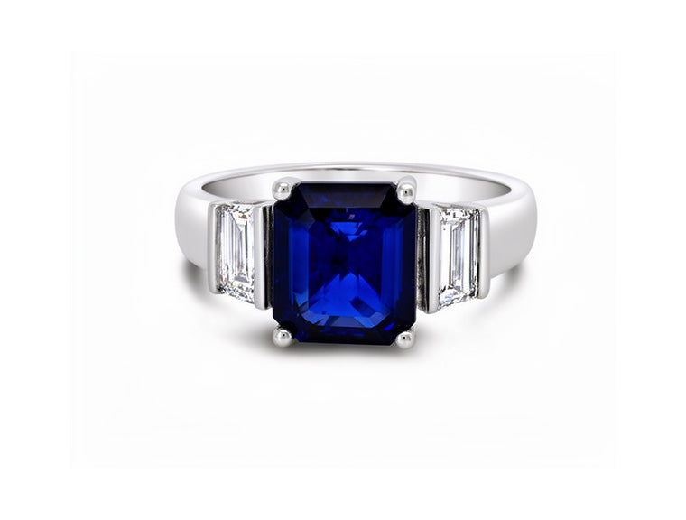 3.82ct Sapphire & Baguette Diamond Ring – 18ct White Gold