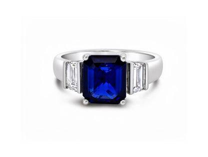 3.82ct Sapphire & Baguette Diamond Ring – 18ct White Gold