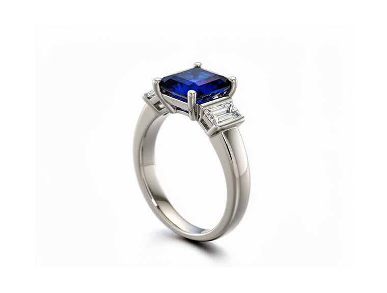 3.82ct Sapphire & Baguette Diamond Ring – 18ct White Gold