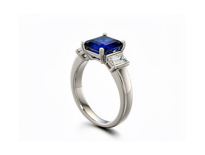 3.82ct Sapphire & Baguette Diamond Ring – 18ct White Gold