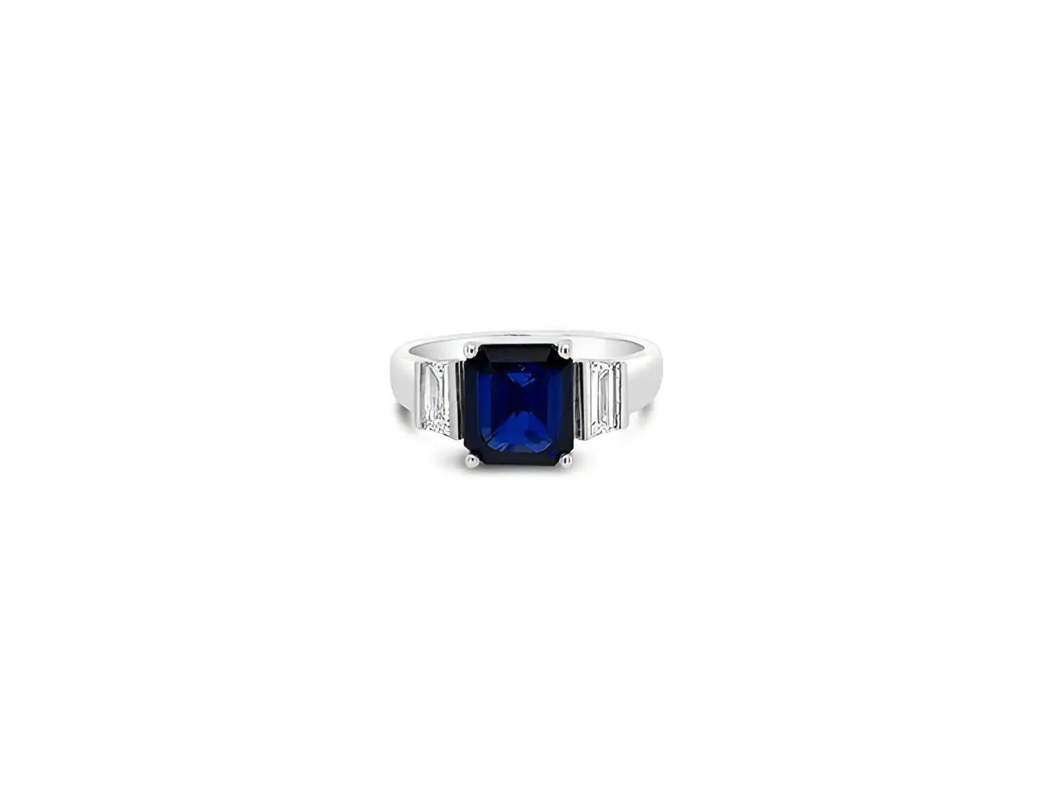 (Ref 1867) 3.40ct Sapphire 0.42ct Baguette Diamond Ring (18ct White Gold)