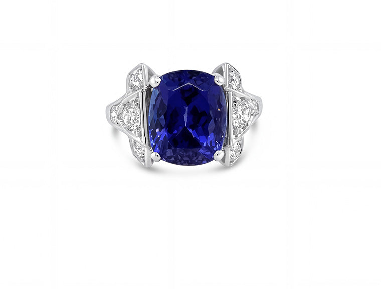 5.65ct Tanzanite & 1ct Old Cut Diamond Dress Ring – Platinum