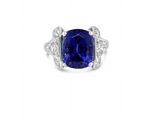 5.65ct Tanzanite & 1ct Old Cut Diamond Dress Ring – Platinum