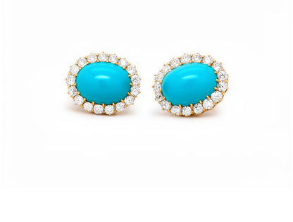 Antique Diamond & Turquoise Earrings (c.1910) – 18ct Yellow Gold