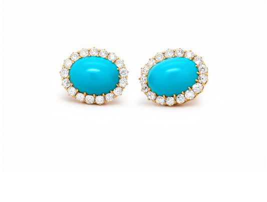 Antique Diamond & Turquoise Earrings (c.1910) – 18ct Yellow Gold