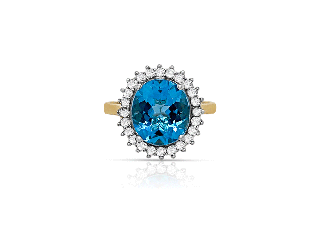 (REF 1957) Blue Topaz Diamond Cluster Ring (9ct Yellow Gold)