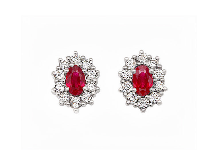0.51 ct Cluster Ruby Diamond Earrings - 9ct Yellow Gold